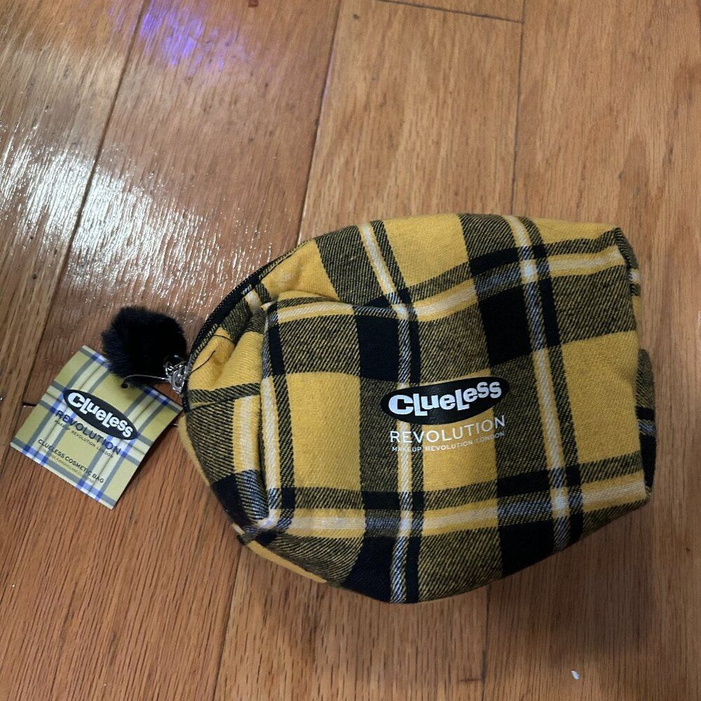 Clueless REVOLUTION Makeup Bag 90's Retro Yellow Black Plaid NWT AS IF!